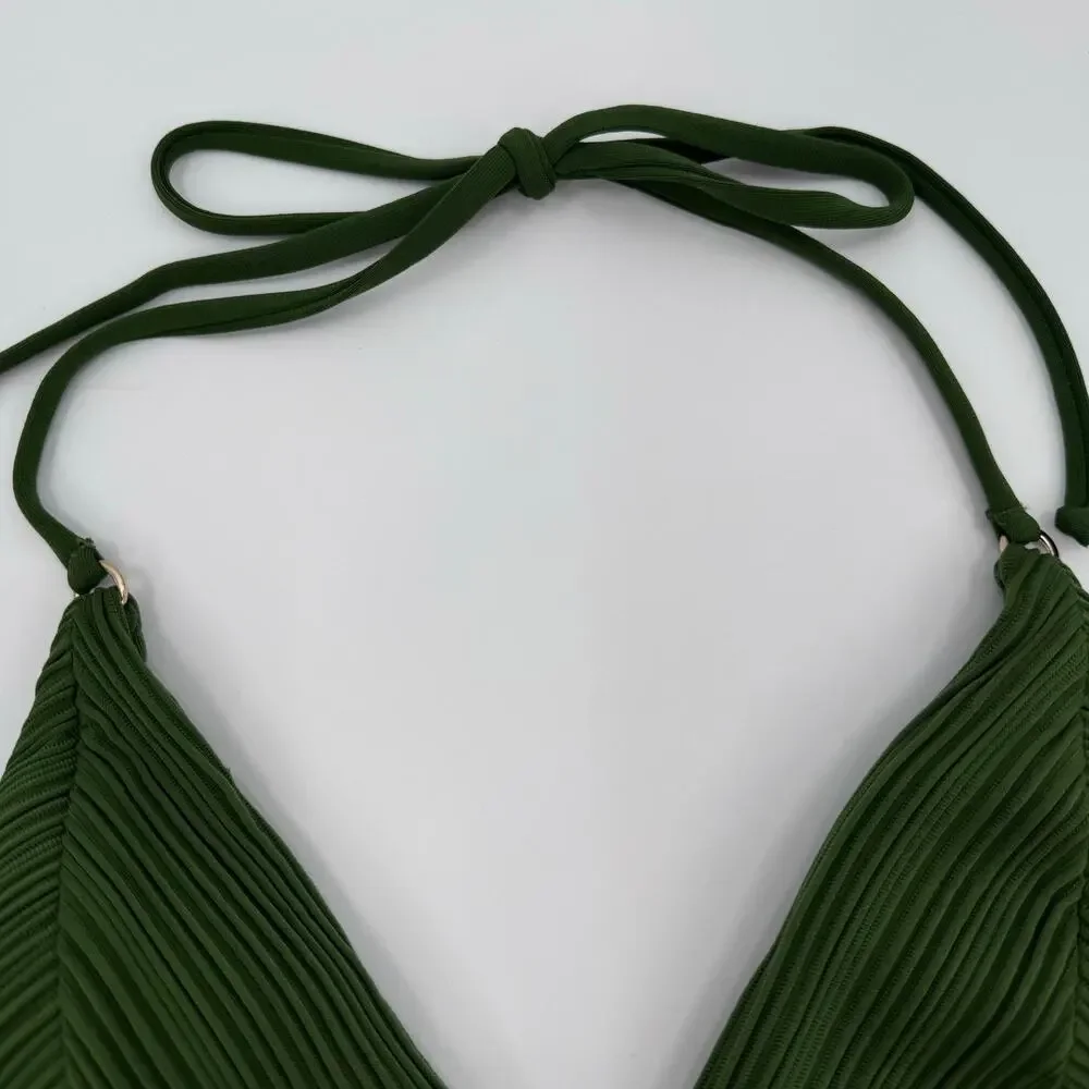 Robin Piccone Bikini Top Size Large NEW Green Lily Halter Swim Tie Back NWOT